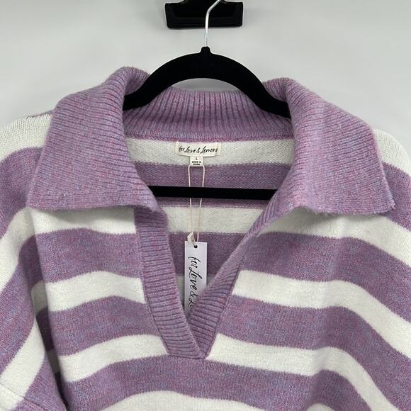 For Love & Lemons Maud Boxy Crop Sweater - Purple/White - Large - NWT - Picture 3 of 9